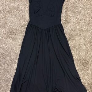 Black Deep V Tie Waist Midi Dress – Size M (C/39)